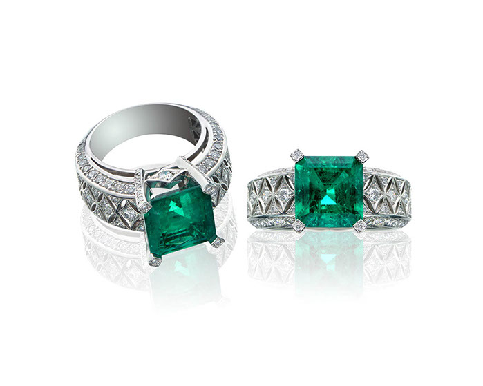 Silver ring with prominent green gem