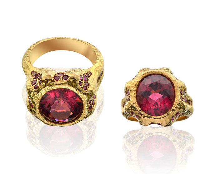 Gold ring with large red gem